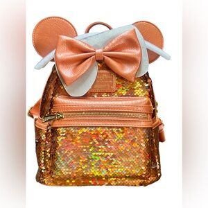2024 Disney Parks Loungefly Minnie Mouse Peach Punch Sequined Mini